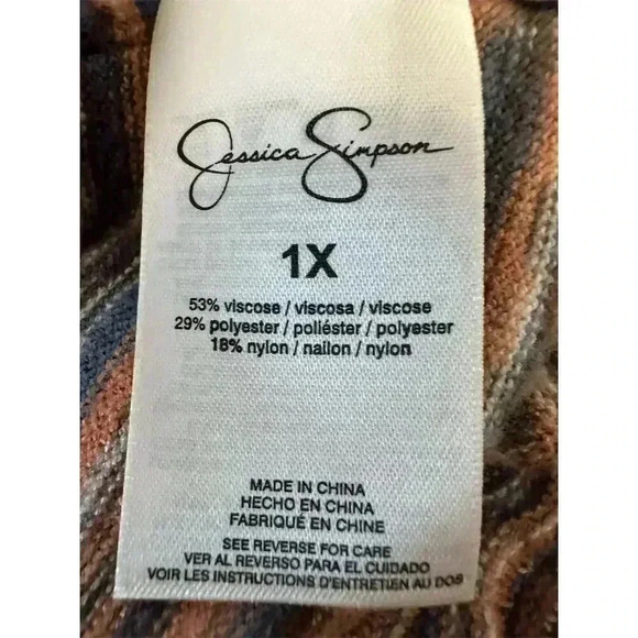 Jessica Simpson Plus 1X Flare-Sleeve V-Neck Striped Womens Sweater Multicolor - Picture 7 of 9